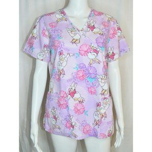 Disney Floral Daisy Duck Scrub Top Medical Nurse Uniform Lavender Pink Size S